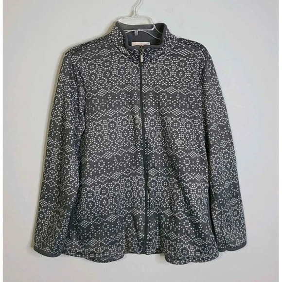 Stan Herman Sweaters - Stan Herman Full Zip Sweater Jacket Charcoal Grey White Knit Pattern Size Large